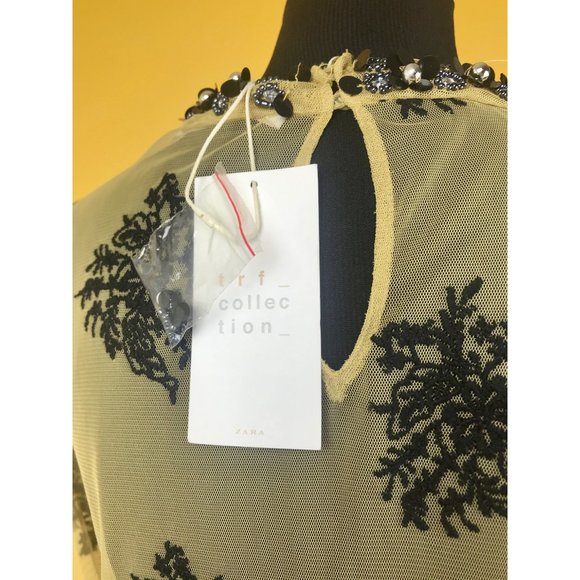 NWT Zara Sheer Beaded Gold/Black Lace Dress (S) - Picture 5 of 5